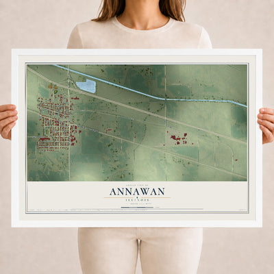 Map of Annawan, Illinois, 18 x 24 inch print in a white wood frame