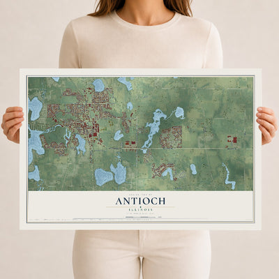 Map of Antioch, Illinois, 12 x 18 inch unframed archival matte print