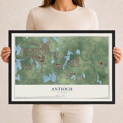 Map of Antioch, Illinois, 12 x 18 inch print in a black wood frame