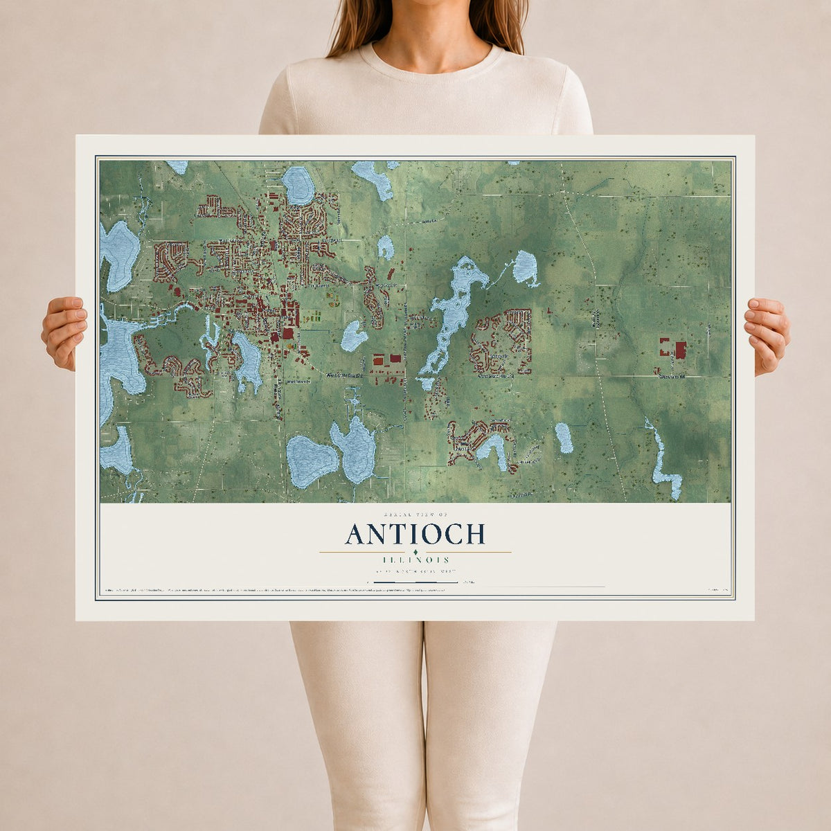 Map of Antioch, Illinois, 24 x 36 inch unframed archival matte print