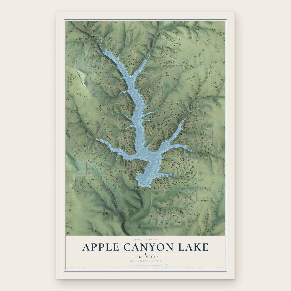 Apple Canyon Lake, Illinois map print, the full design
