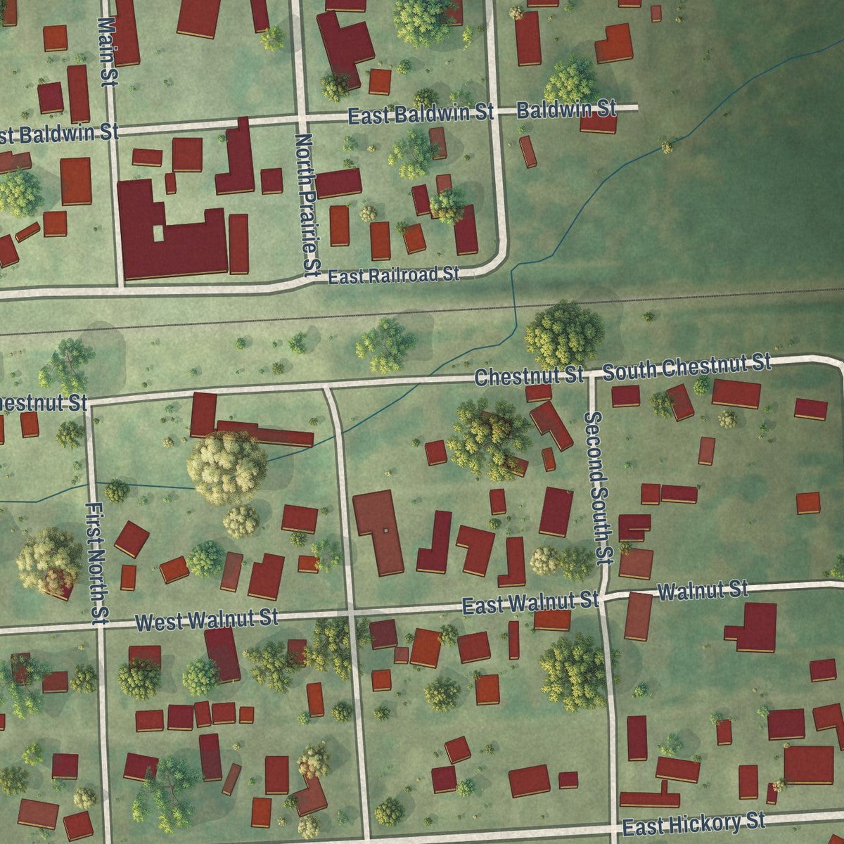 Close-up of the map of Apple River, Illinois print showing street and building detail