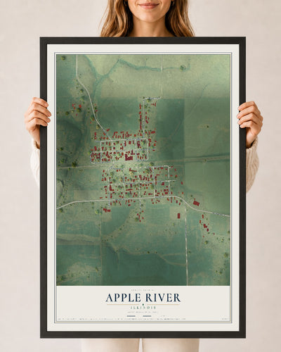 Map of Apple River, Illinois, 24 x 36 inch print in a black wood frame