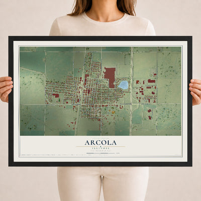 Map of Arcola, Illinois, 18 x 24 inch print in a black wood frame