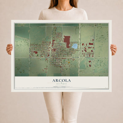 Map of Arcola, Illinois, 24 x 36 inch unframed archival matte print