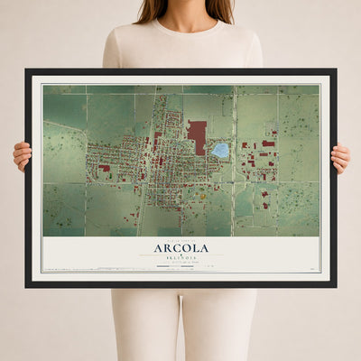 Map of Arcola, Illinois, 24 x 36 inch print in a black wood frame