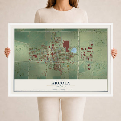 Map of Arcola, Illinois, 24 x 36 inch print in a white wood frame