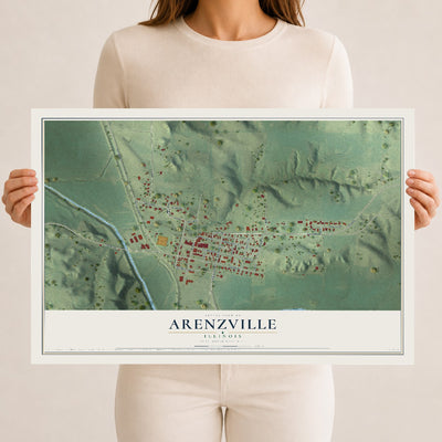 Map of Arenzville, Illinois, 12 x 18 inch unframed archival matte print