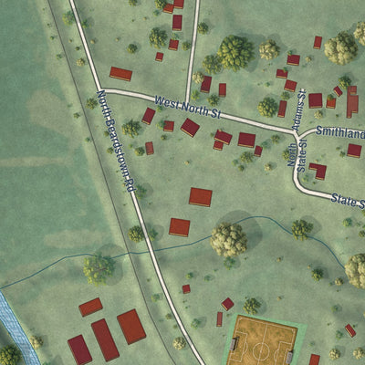 Second close-up of the map of Arenzville, Illinois print showing more streets and buildings