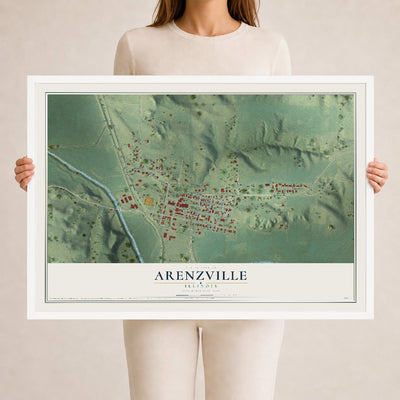 Map of Arenzville, Illinois, 24 x 36 inch print in a white wood frame