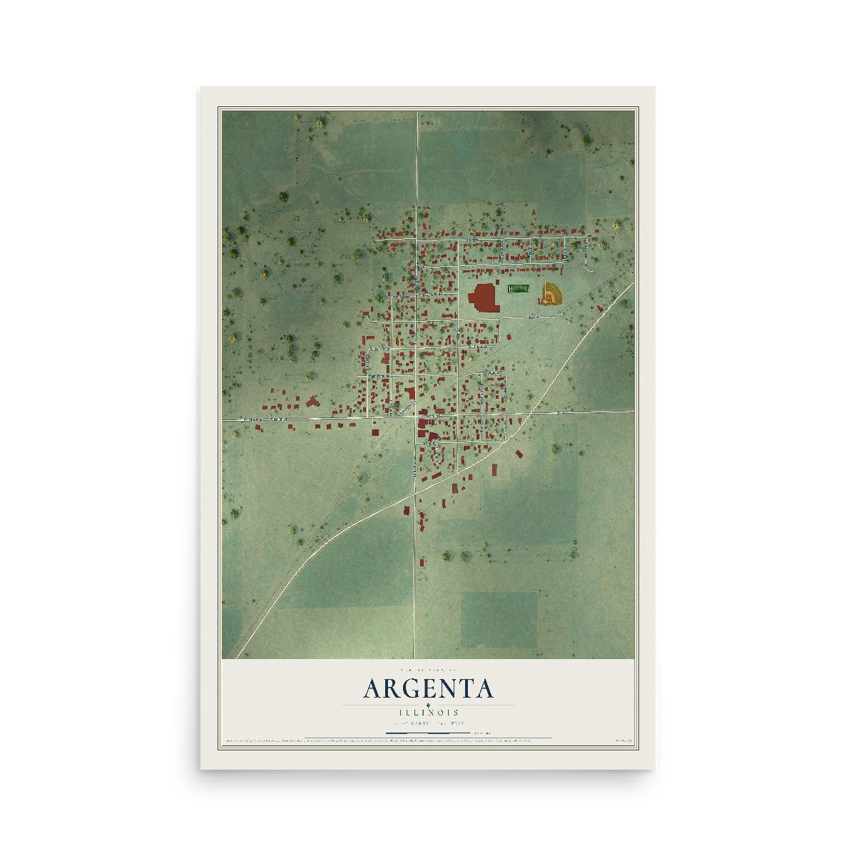 Map of Argenta, Illinois, 12 x 18 inch unframed archival matte print