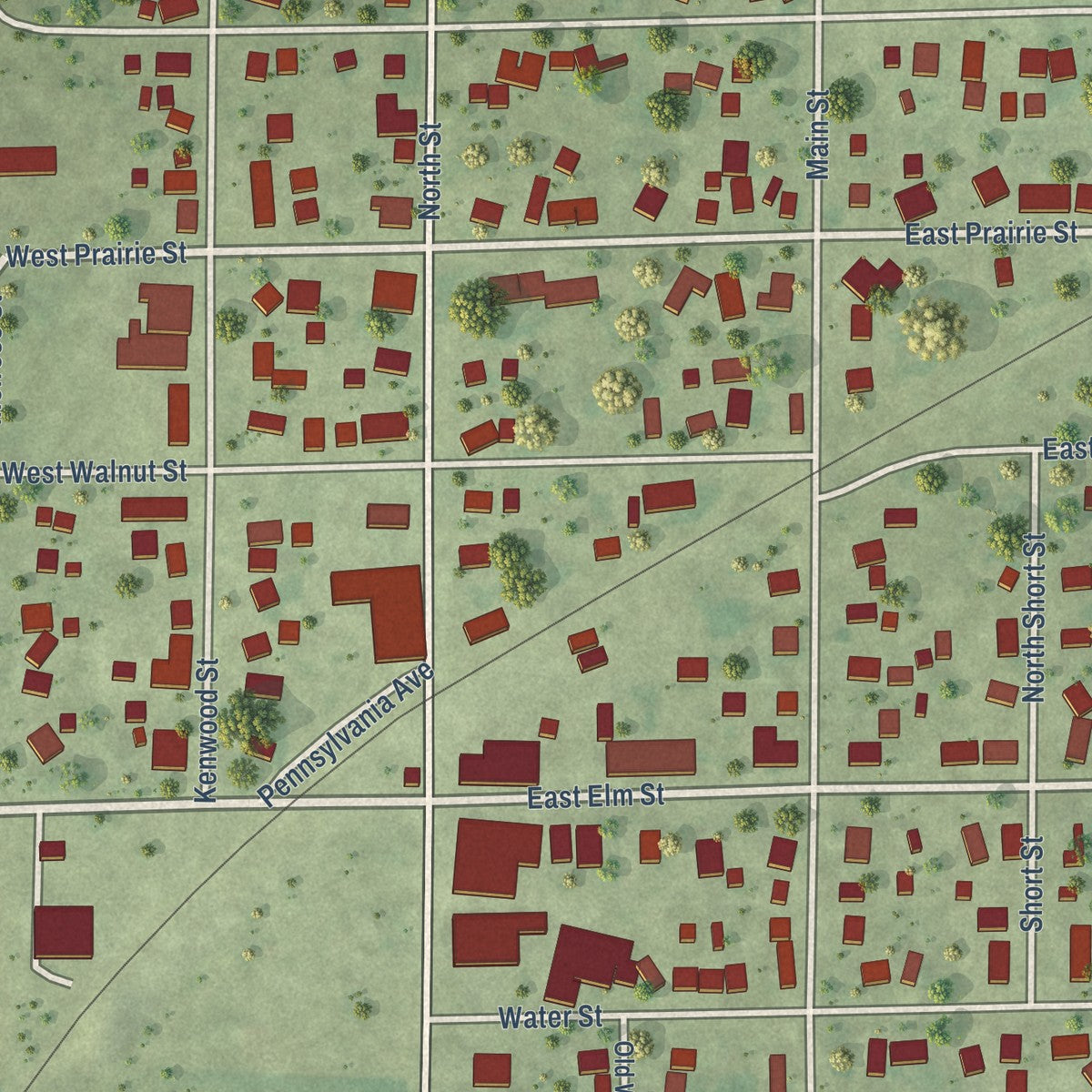 Close-up of the map of Argenta, Illinois print showing street and building detail