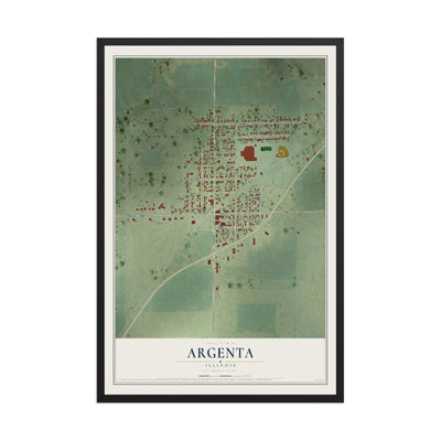 Map of Argenta, Illinois, 12 x 18 inch print in a black wood frame