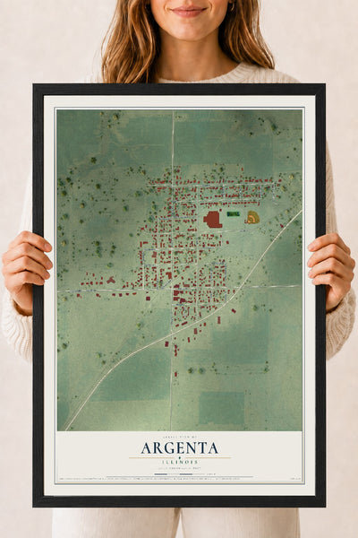 Map of Argenta, Illinois, 18 x 24 inch print in a black wood frame