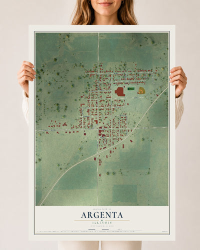 Map of Argenta, Illinois, 24 x 36 inch unframed archival matte print