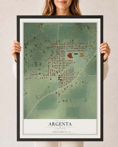 Map of Argenta, Illinois, 24 x 36 inch print in a black wood frame