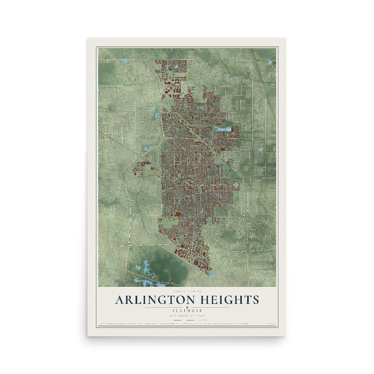 Map of Arlington Heights, Illinois, 12 x 18 inch unframed archival matte print