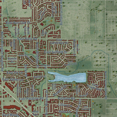 Second close-up of the map of Arlington Heights, Illinois print showing more streets and buildings