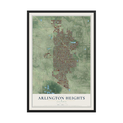 Map of Arlington Heights, Illinois, 12 x 18 inch print in a black wood frame