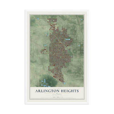 Map of Arlington Heights, Illinois, 12 x 18 inch print in a white wood frame