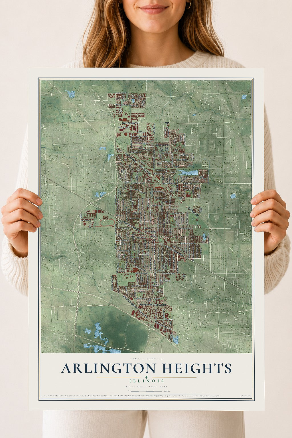 Map of Arlington Heights, Illinois, 18 x 24 inch unframed archival matte print