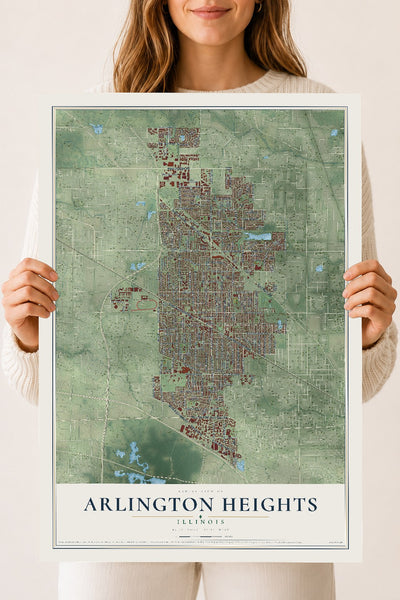 Map of Arlington Heights, Illinois, 18 x 24 inch unframed archival matte print