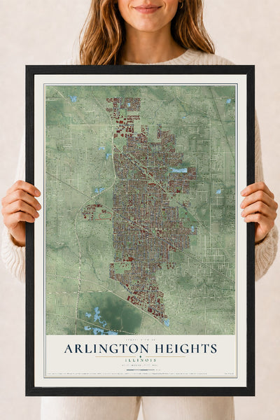 Map of Arlington Heights, Illinois, 18 x 24 inch print in a black wood frame