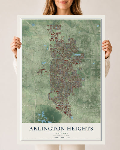 Map of Arlington Heights, Illinois, 24 x 36 inch unframed archival matte print