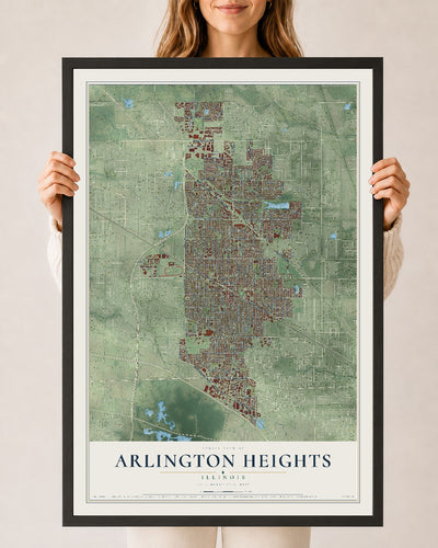 Map of Arlington Heights, Illinois, 24 x 36 inch print in a black wood frame