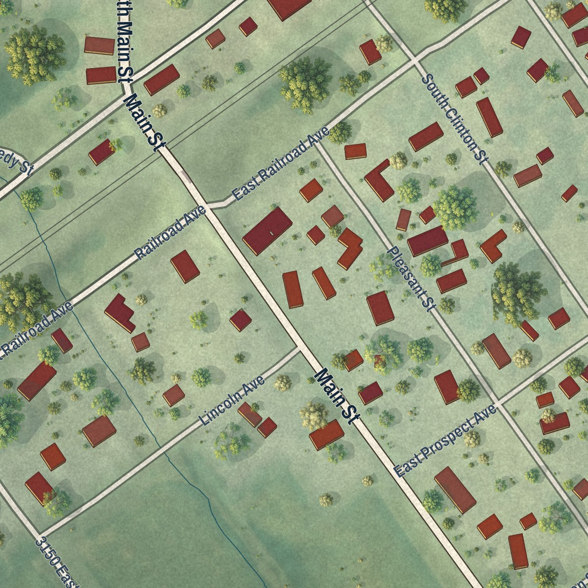 Close-up of the map of Arlington, Illinois print showing street and building detail