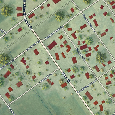 Close-up of the map of Arlington, Illinois print showing street and building detail