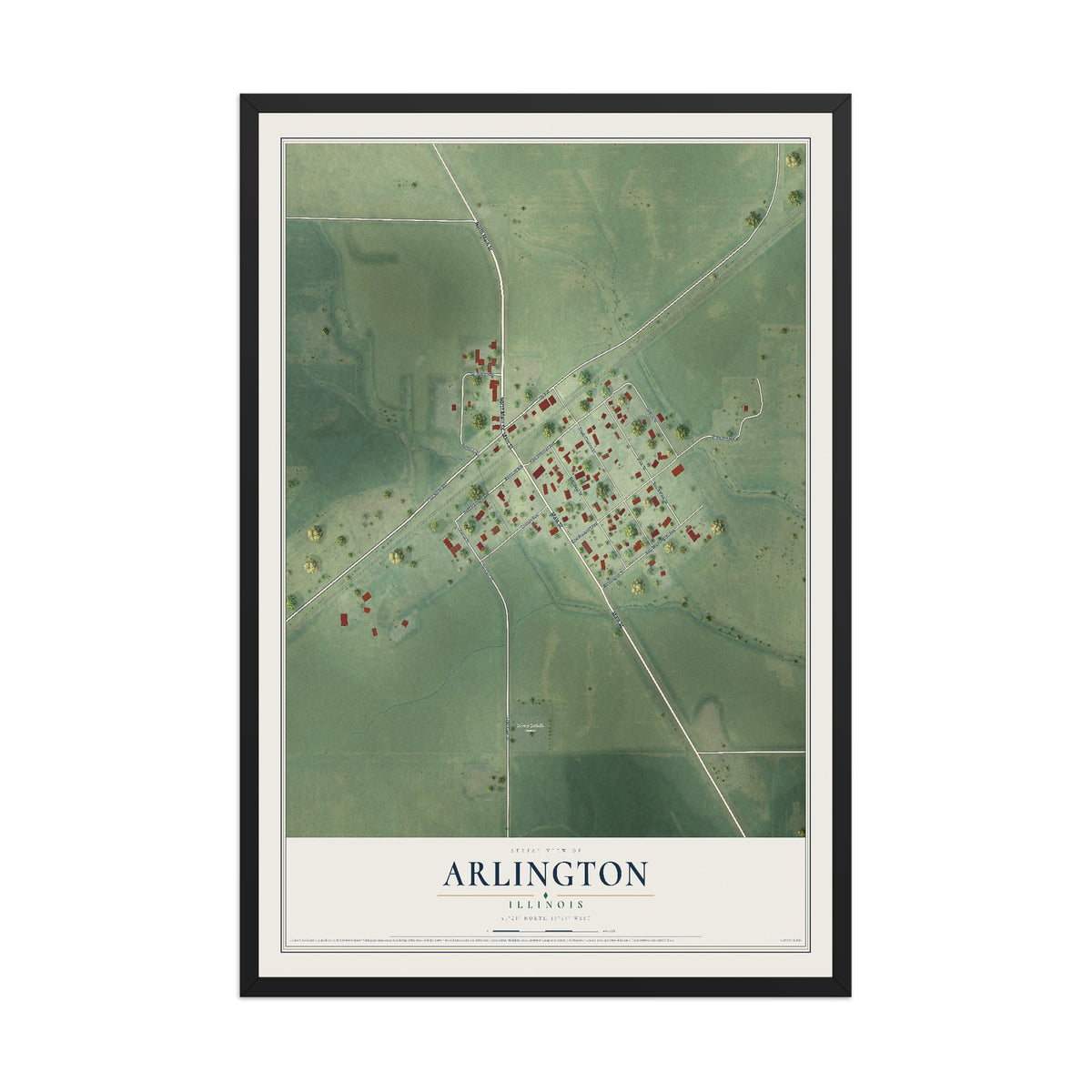 Map of Arlington, Illinois, 12 x 18 inch print in a black wood frame