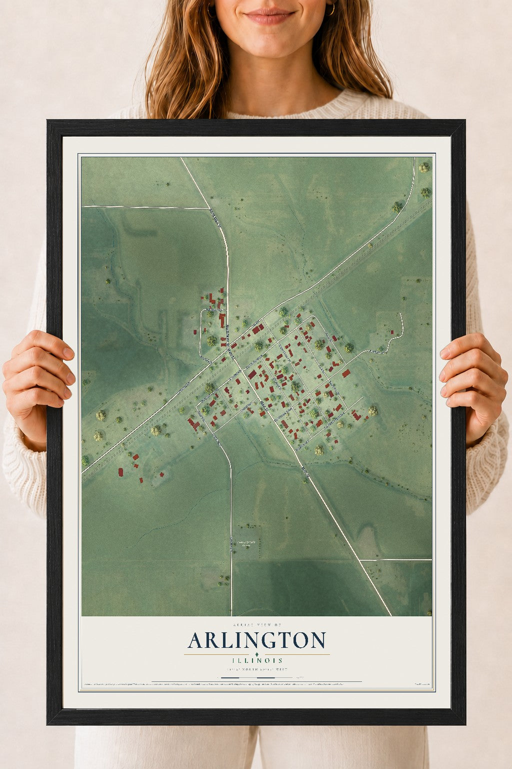 Map of Arlington, Illinois, 18 x 24 inch print in a black wood frame