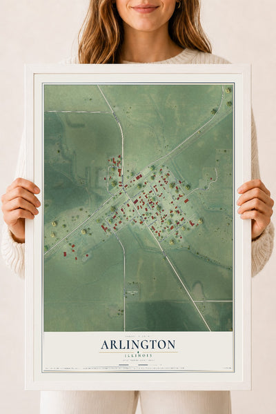 Map of Arlington, Illinois, 18 x 24 inch print in a white wood frame