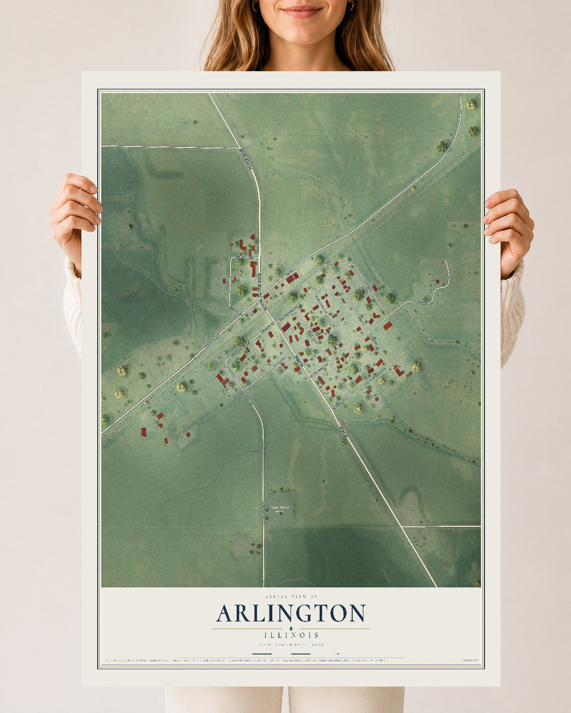 Map of Arlington, Illinois, 24 x 36 inch unframed archival matte print