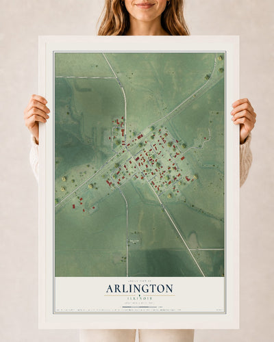 Map of Arlington, Illinois, 24 x 36 inch print in a white wood frame