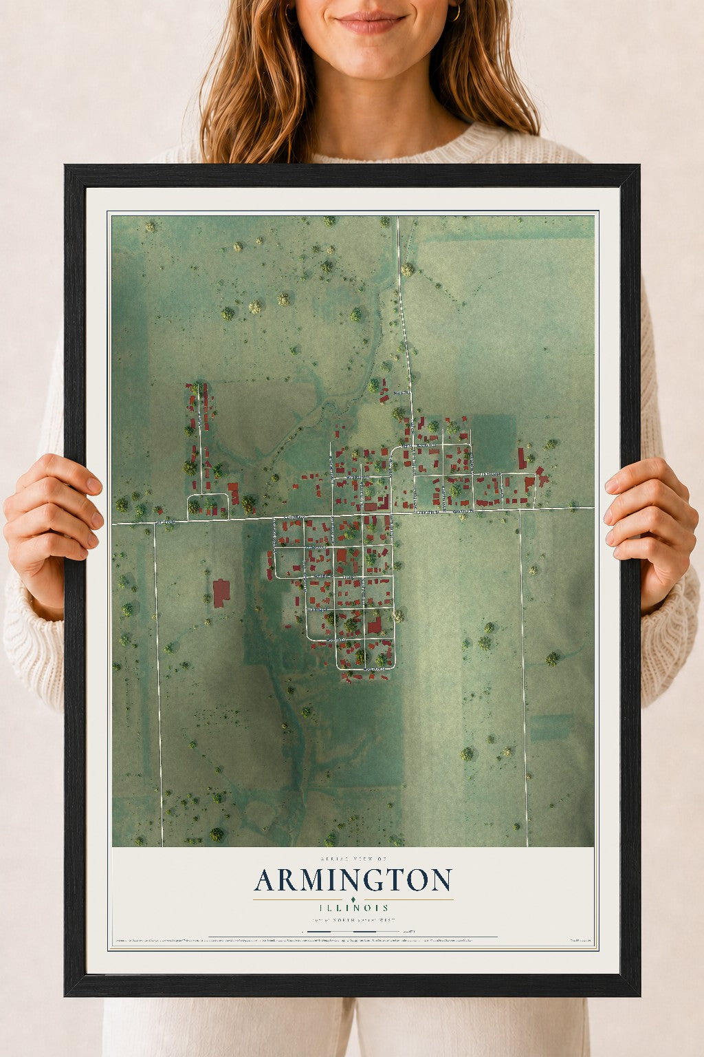 Map of Armington, Illinois, 18 x 24 inch print in a black wood frame