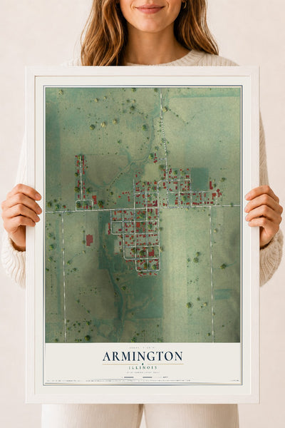 Map of Armington, Illinois, 18 x 24 inch print in a white wood frame