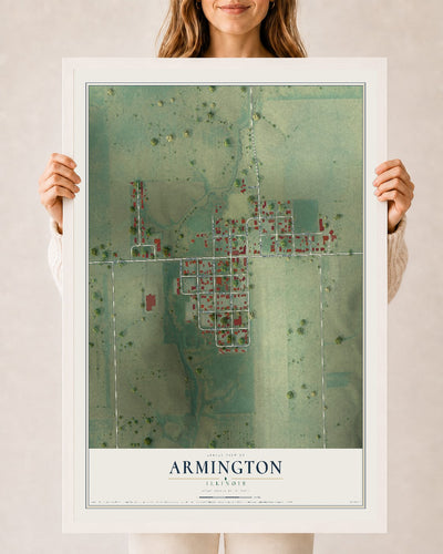 Map of Armington, Illinois, 24 x 36 inch print in a white wood frame