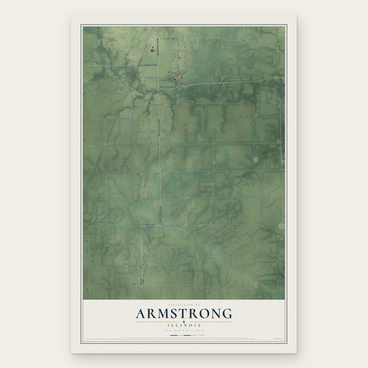Armstrong, Illinois map print, the full design