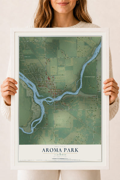 Map of Aroma Park, Illinois, 18 x 24 inch print in a white wood frame