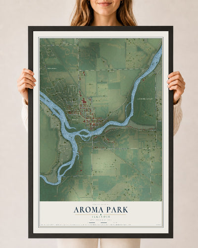 Map of Aroma Park, Illinois, 24 x 36 inch print in a black wood frame