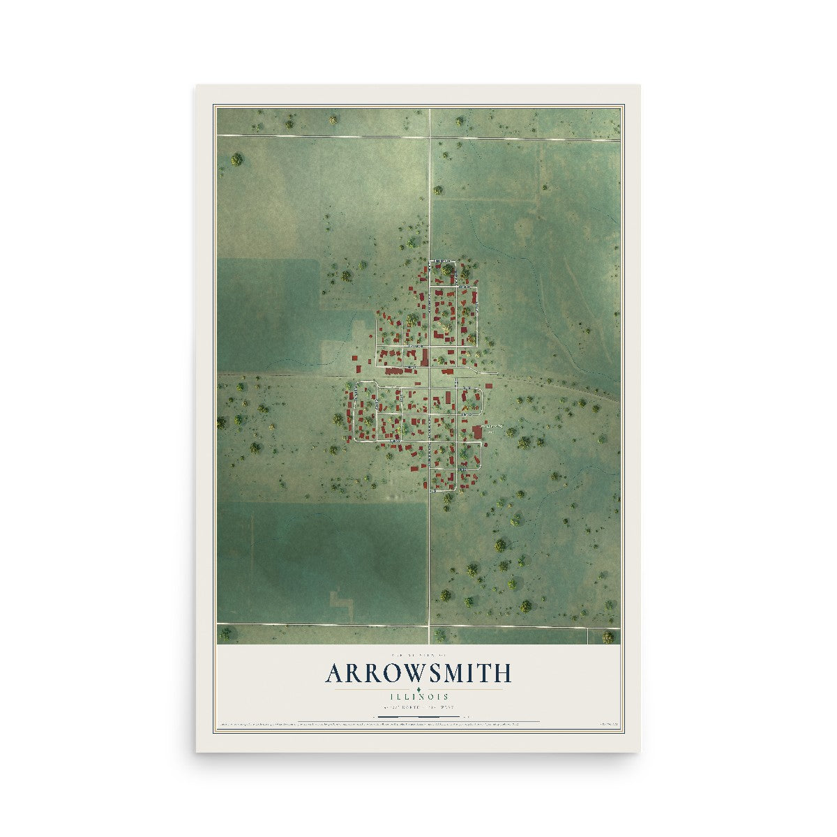 Map of Arrowsmith, Illinois, 12 x 18 inch unframed archival matte print
