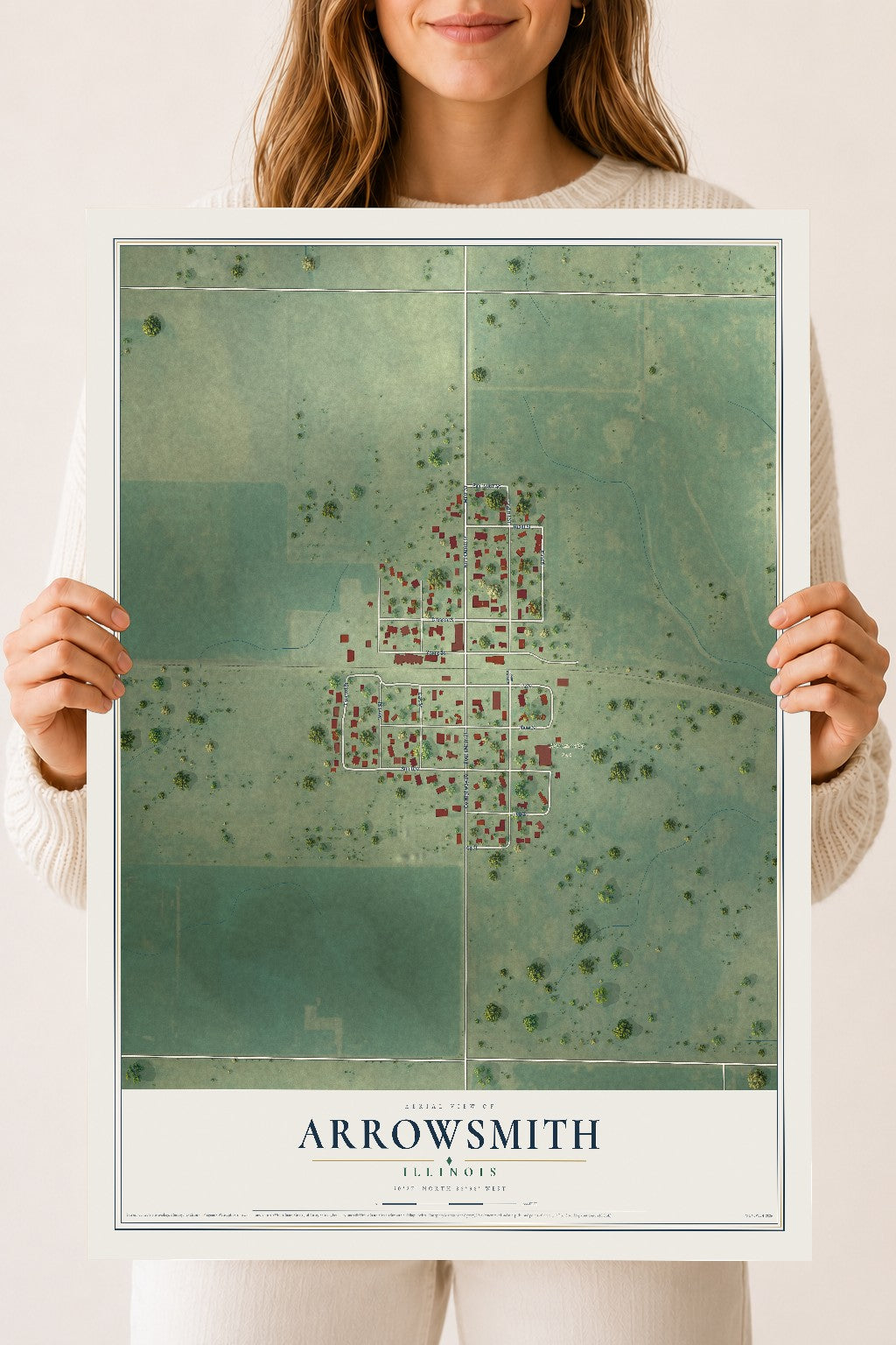 Map of Arrowsmith, Illinois, 18 x 24 inch unframed archival matte print
