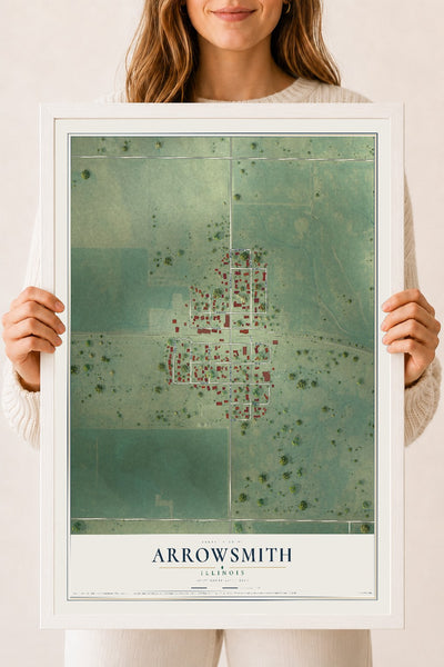 Map of Arrowsmith, Illinois, 18 x 24 inch print in a white wood frame