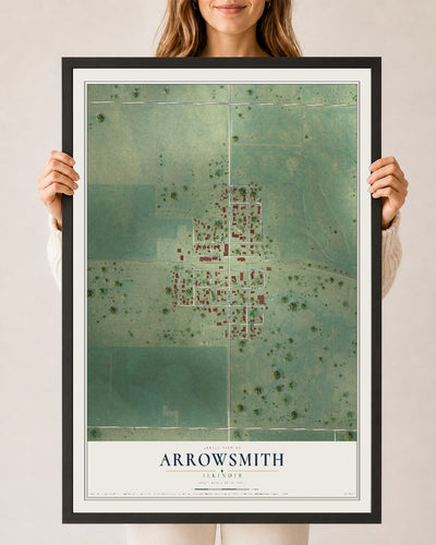 Map of Arrowsmith, Illinois, 24 x 36 inch print in a black wood frame
