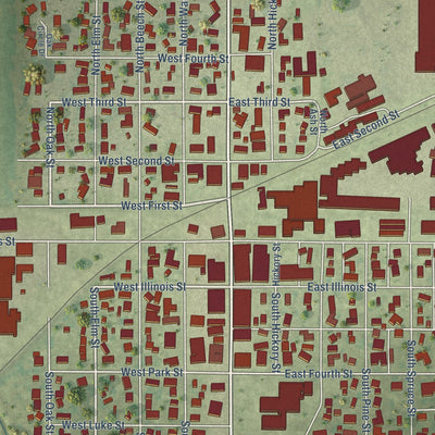 Close-up of the map of Arthur, Illinois print showing street and building detail