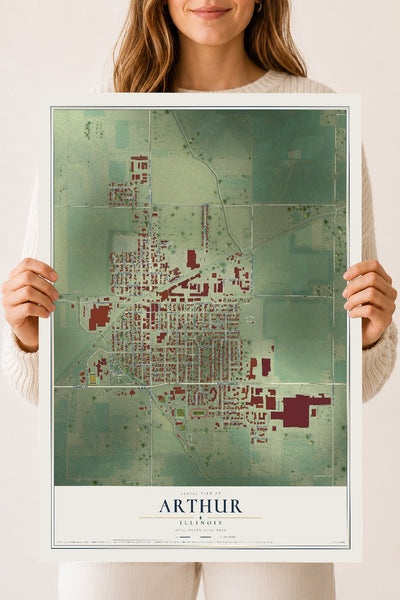 Map of Arthur, Illinois, 18 x 24 inch unframed archival matte print