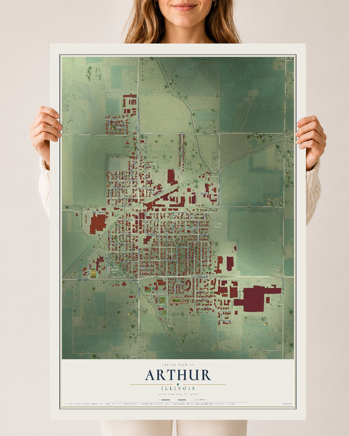 Map of Arthur, Illinois, 24 x 36 inch unframed archival matte print