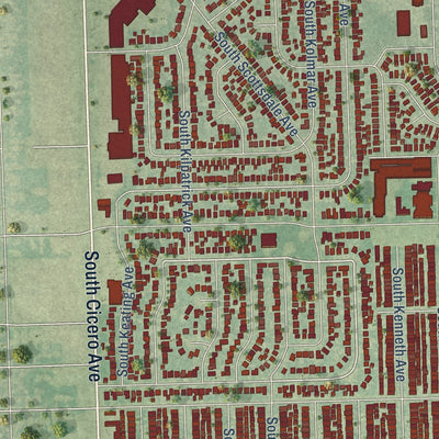 Close-up of the map of Ashburn, Illinois print showing street and building detail